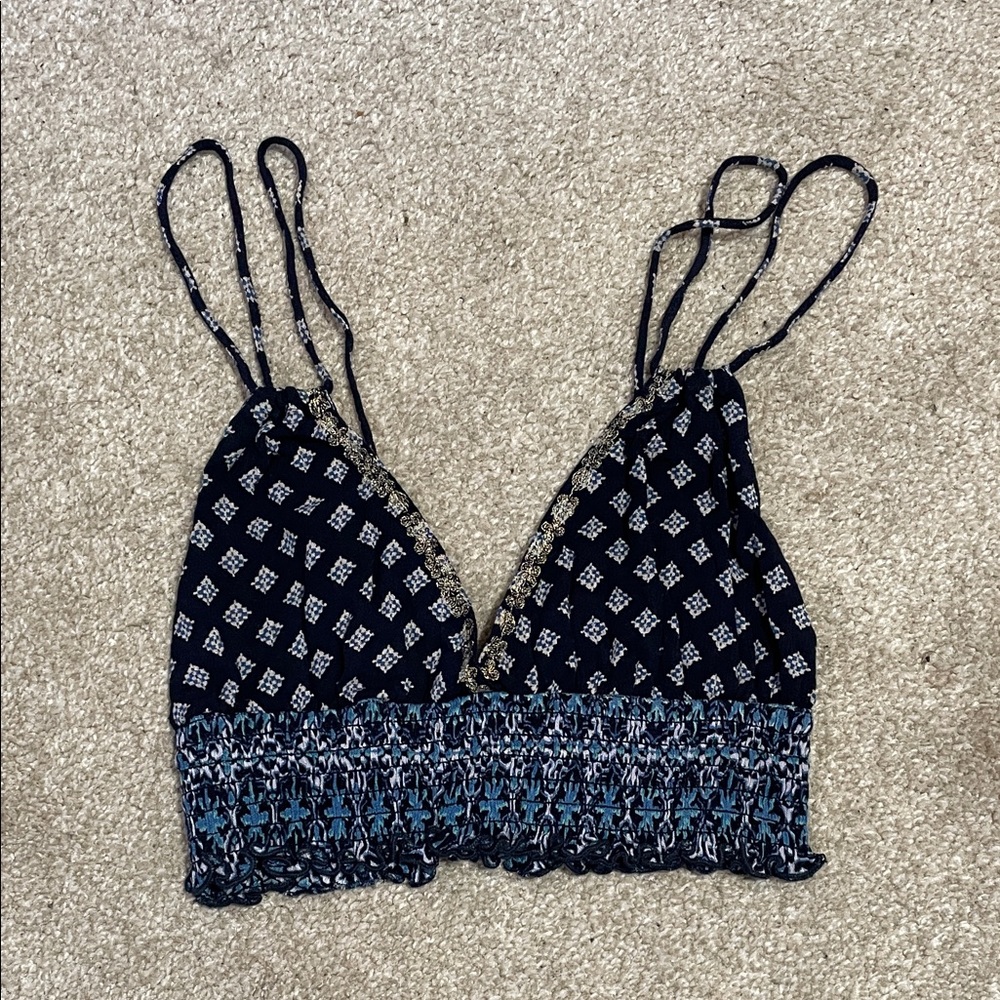 Out From Under Urban Outfitters Cropped Top Smocked Embroidered Details